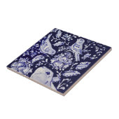 Jacobean Konijn Vogels Bloemen Blauw Wit Top R Tegeltje (Zijkant)