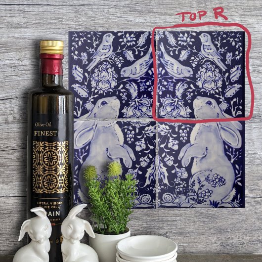 Jacobean Konijn Vogels Bloemen Blauw Wit Top R Tegeltje