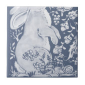 Jacobean konijn vogels denim blauw wit bodem L Tegeltje (Voorkant)