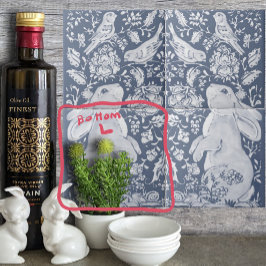 Jacobean konijn vogels denim blauw wit bodem L Tegeltje