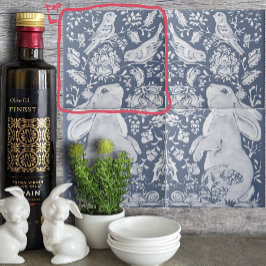 Jacobean konijn vogels denim blauw wit top L Tegeltje