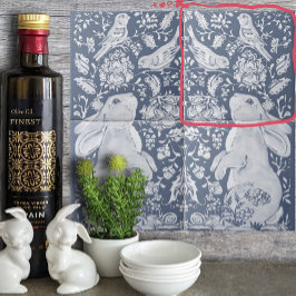 Jacobean konijn vogels denim blauw wit top R Tegeltje