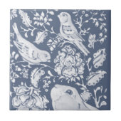 Jacobean konijn vogels denim blauw wit top R Tegeltje (Voorkant)