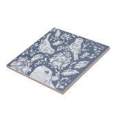 Jacobean konijn vogels denim blauw wit top R Tegeltje (Zijkant)