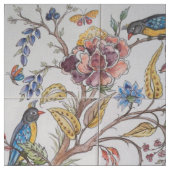 Jacobean Tegel Design Vogel Bloemen Zachte Kleur S Stof (Close Up)