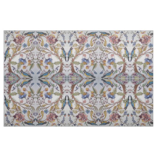Jacobean Tegel Design Vogel Bloemen Zachte Kleur S Stof (Fat Quarter)