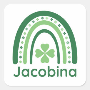 Jacobina Name Clover Boho Rainbow Vierkante Sticker