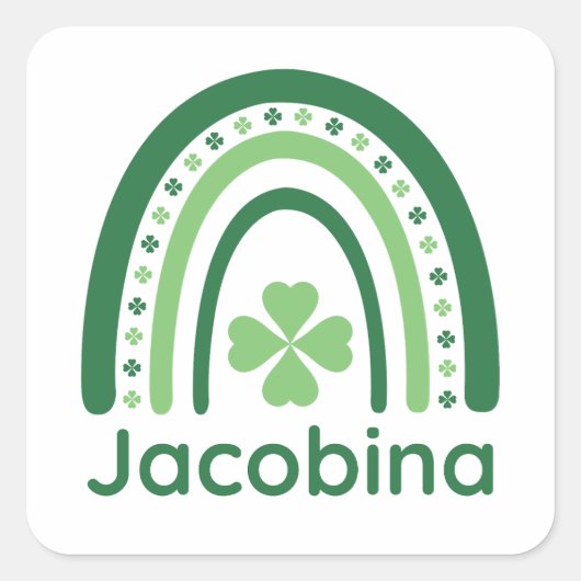 Jacobina Name Clover Boho Rainbow Vierkante Sticker (Voorkant)