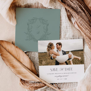 Jacquard Crest Save the Date Huwelijksfotokaart