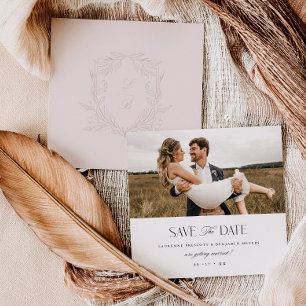 Jacquard Crest Save the Date Huwelijkskaart met fo