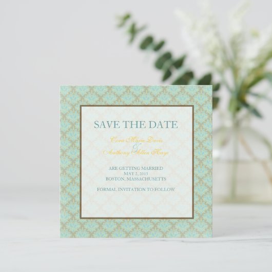 Jacquard damast save the date (Staand voorkant)