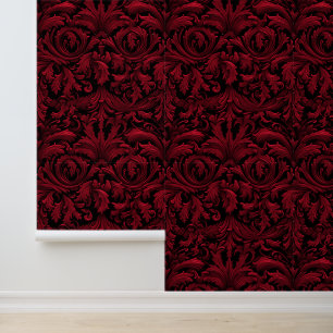 Jacquard Swirling Wallpaper Rood Gotisch Behang