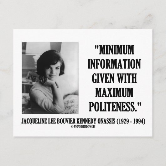 Jacqueline Kennedy Minimum Information Politeness Informatiekaartje (Voorkant)