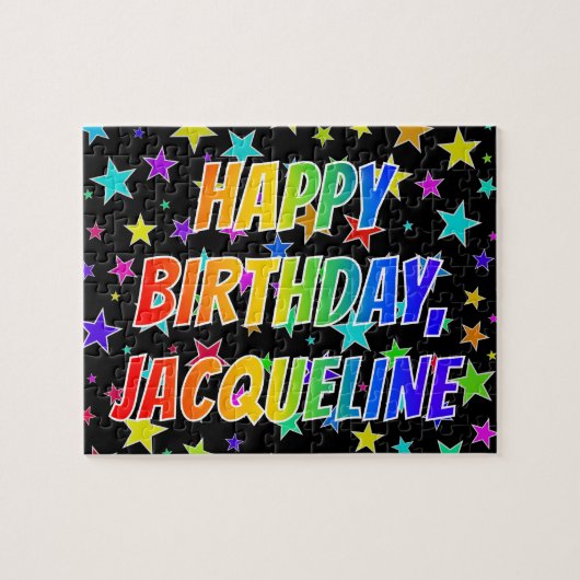 "JACQUELINE" Voornaam, geun "HAPPY BIRTHDAY" Legpuzzel (Horizontaal)