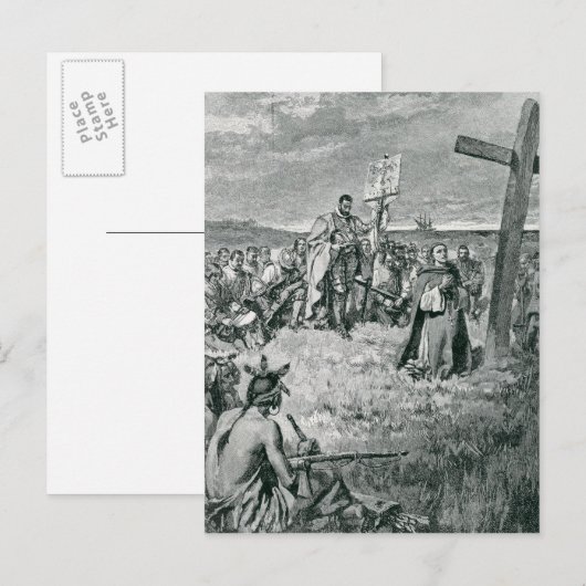 Jacques Cartier zet een kruis in Gaspe op Briefkaart (Voorkant / Achterkant)