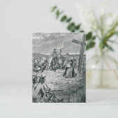 Jacques Cartier zet een kruis in Gaspe op Briefkaart (Staand voorkant)