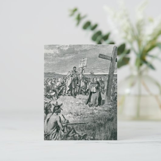 Jacques Cartier zet een kruis in Gaspe op Briefkaart (Staand voorkant)