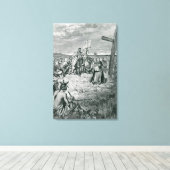 Jacques Cartier zet een kruis in Gaspe op Canvas Afdruk (Insitu (Houten vloer))