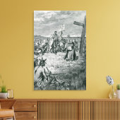 Jacques Cartier zet een kruis in Gaspe op Canvas Afdruk (Insitu (Woonkamer))