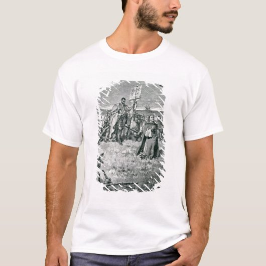 Jacques Cartier zet een kruis in Gaspe op T-shirt (Voorkant)