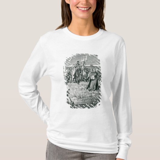 Jacques Cartier zet een kruis in Gaspe op T-shirt (Voorkant)