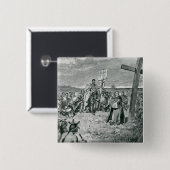 Jacques Cartier zet een kruis in Gaspe op Vierkante Button 5,1 Cm (Voorkant /achterkant)