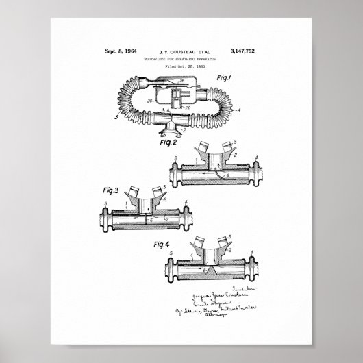Jacques Cousteau-mondstuk voor ademhalingstoestell Poster (Voorkant)