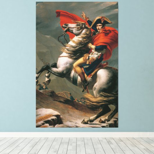 Jacques-Louis David - Napoleon die de Alpen overst Canvas Afdruk (Insitu (Houten vloer))