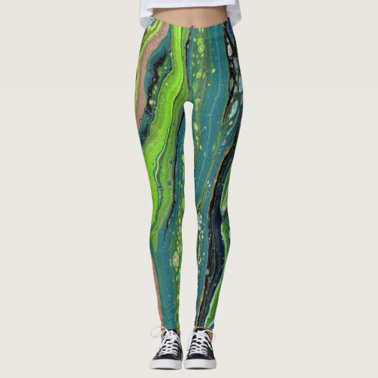 Jada 3 Crazy Green Abstracte Leggings (Voorkant)