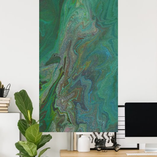 Jade 3 Fluid Deep Green Abstract Poster Print (Thuiskantoor)
