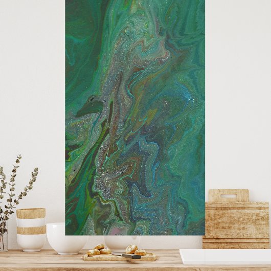 Jade 3 Fluid Deep Green Abstract Poster Print (Keuken)