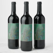 Jade 3 Fluid Deep Green Abstract Wijnflesetiket Wijn Etiket (Flessen)