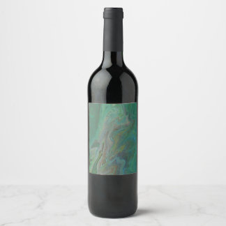 Jade 3 Fluid Deep Green Abstract Wijnflesetiket Wijn Etiket