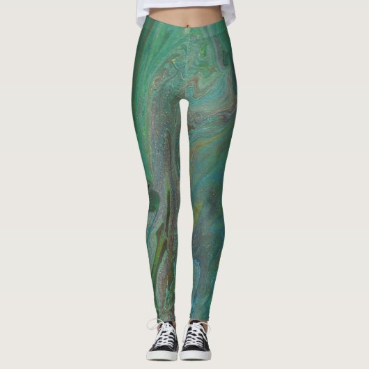 Jade 3 Fluid Deep Green Abstracte Leggings (Voorkant)
