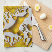 JADE ~ 3D Golden Lava ~ Fractal ~ ORIGINAL ~ Theedoek (Quarter Fold)