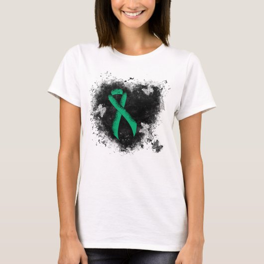 Jade Awareness Ribbon Grunge Heart T-shirt (Voorkant)