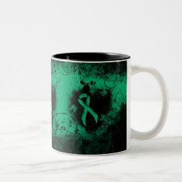 Jade Awareness Ribbon Grunge Heart Tweekleurige Koffiemok