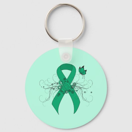 Jade Awareness Ribbon with Butterfly Sleutelhanger (Voorkant)