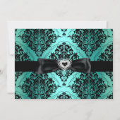 Jade Black Damask Sparkle Sweet 16 Invite Kaart (Achterkant)