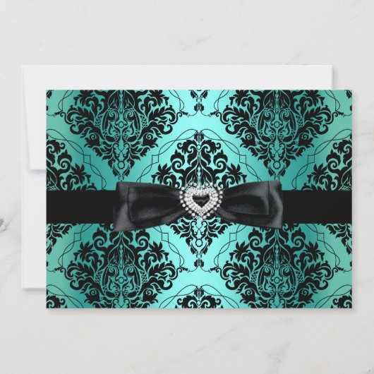 Jade Black Damask Sparkle Sweet 16 Invite Kaart (Achterkant)