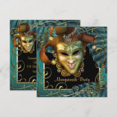 Jade Black Gold Masquerade Party Uitnodigingen (Voorkant / Achterkant)