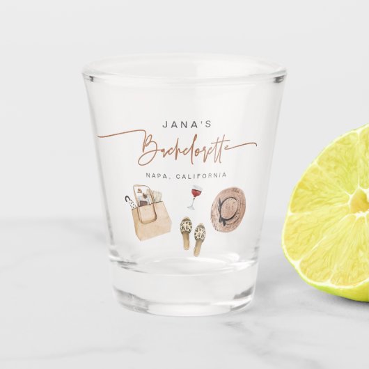 JADE Bohemian Napa Wine Country Bachelorette Shot Glas (Voorkant)