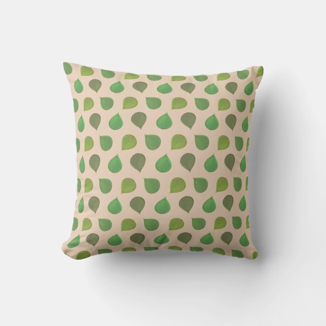 Jade Boom Groene Bladeren op Beige Kussen (Voorkant)