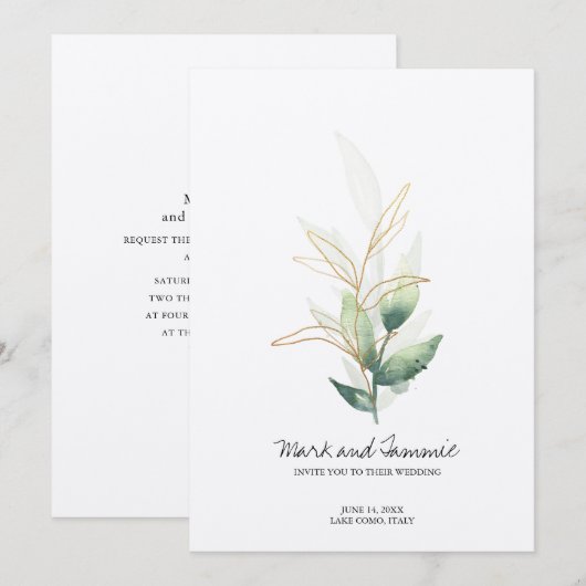 Jade Botanical Wedding Invitation Kaart (Voorkant / Achterkant)