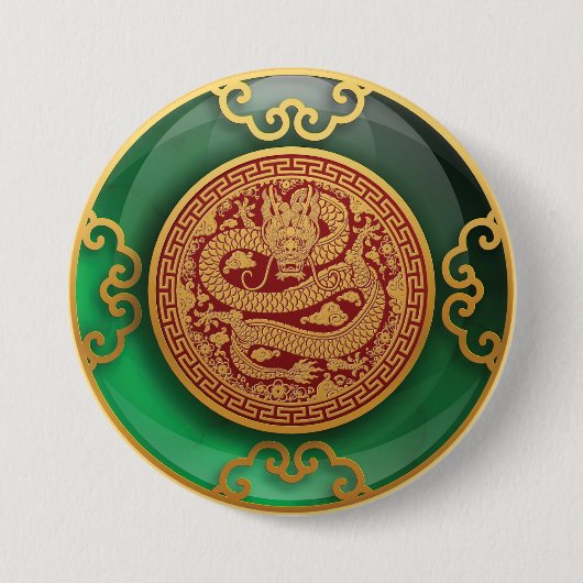 Jade Chinees Nieuwjaar van de Draak Ronde Button 7,6 Cm (Voorkant)