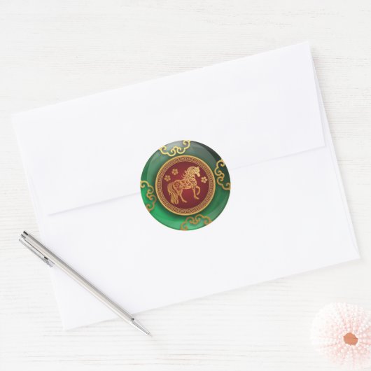 Jade Chinees Nieuwjaar van het paard Ronde Sticker (Envelop)