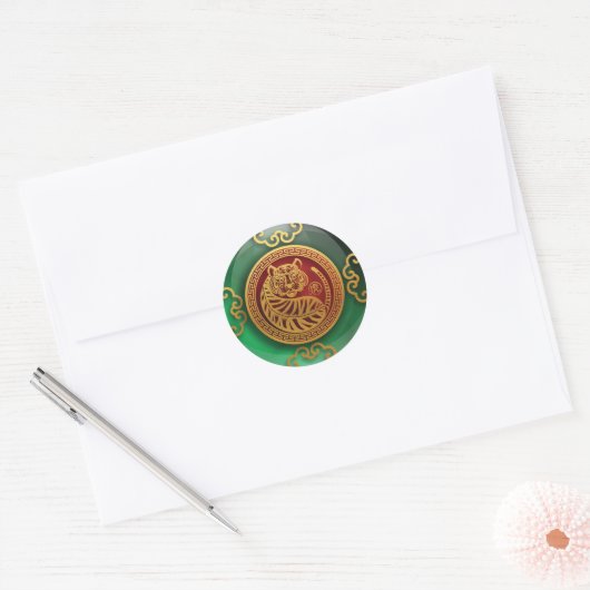 Jade Chinese nieuwjaar van de tijger Ronde Sticker (Envelop)