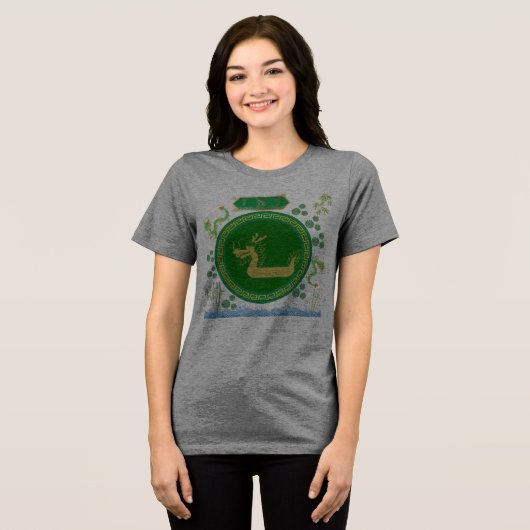 Jade draak reisgrijs Tri-Blend shirt (Voorkant volledig)