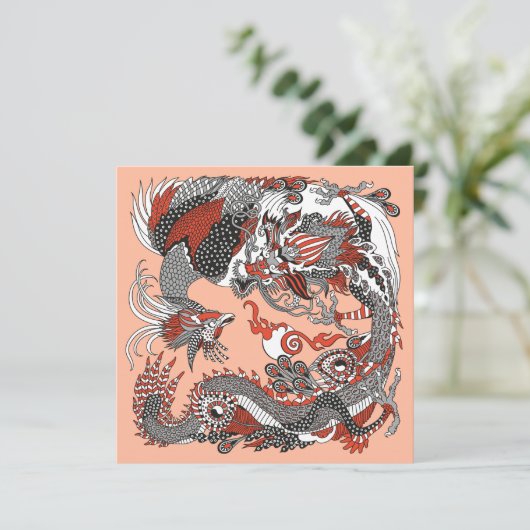 Jade Dragon and Gold Phoenix playing with a pearl (Staand voorkant)