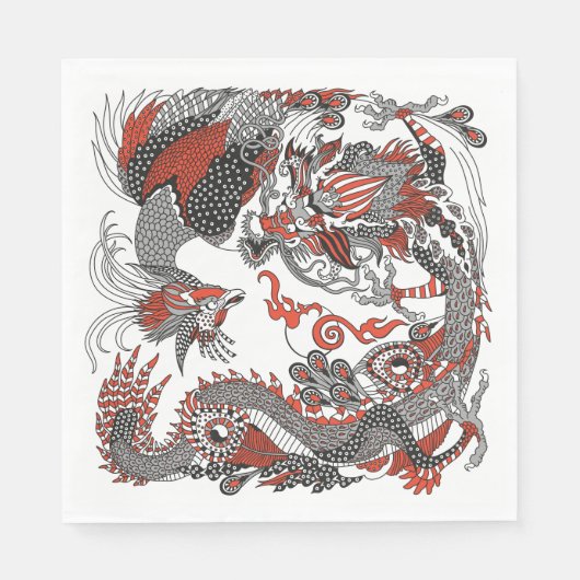 Jade Dragon and Gold Phoenix playing with a pearl Servet (Voorkant)